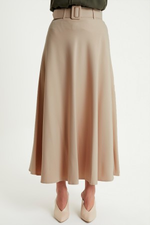 Flared Skirt With Belt - Mink