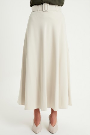 Flared Skirt With Belt - Ecru