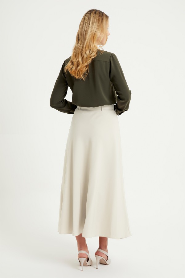 Kemerli Kloş Etek - Ekru