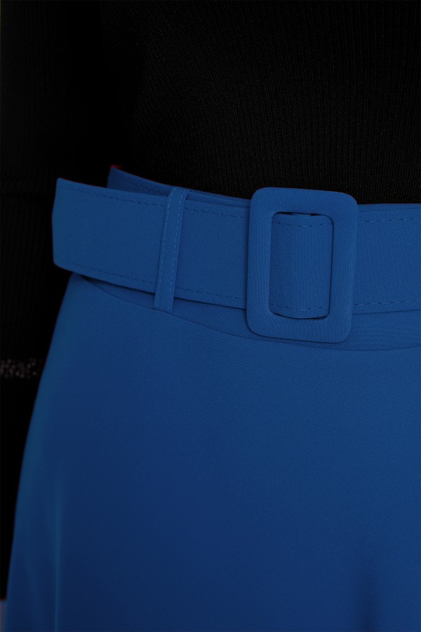 Kemerli Kloş Etek - İndigo