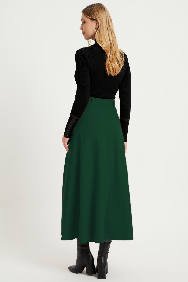Flared Skirt With Belt - Emerald