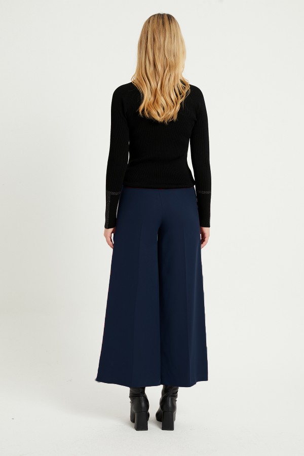 Wide Leg 3 Snap Trousers - Navy Blue Wide Leg 3 Snap Trousers - Navy Blue