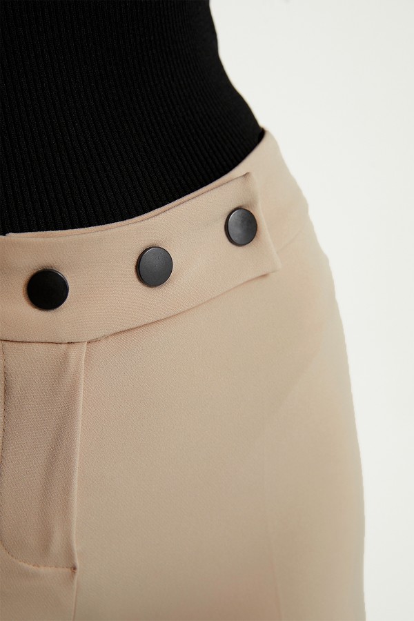 Geniş Paça 3 Çıtlı Pantolon - Vizon