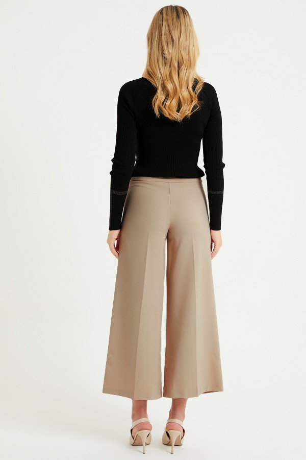 Wide Leg 3 Snap Trousers - Mink