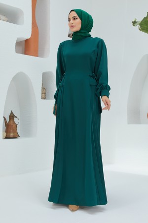 Pleated Dress - Emerald