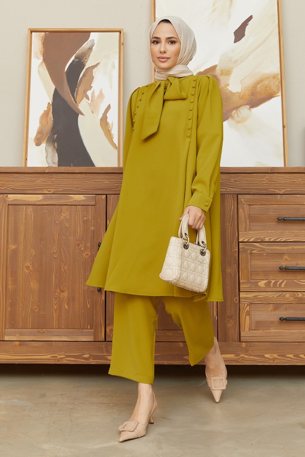 Fular Yaka İkili Takım - Yağ Yeşili