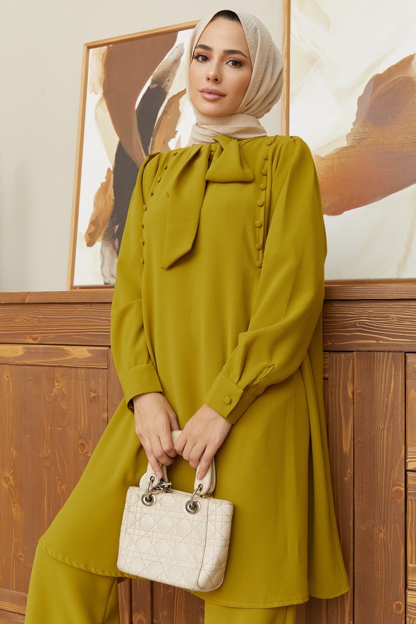 Fular Yaka İkili Takım - Yağ Yeşili