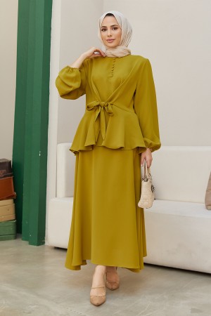 Button Front Skirt Suit - Oil Green