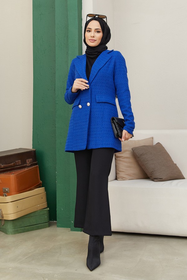 Nora Tüvit Ceket - Saks Mavisi