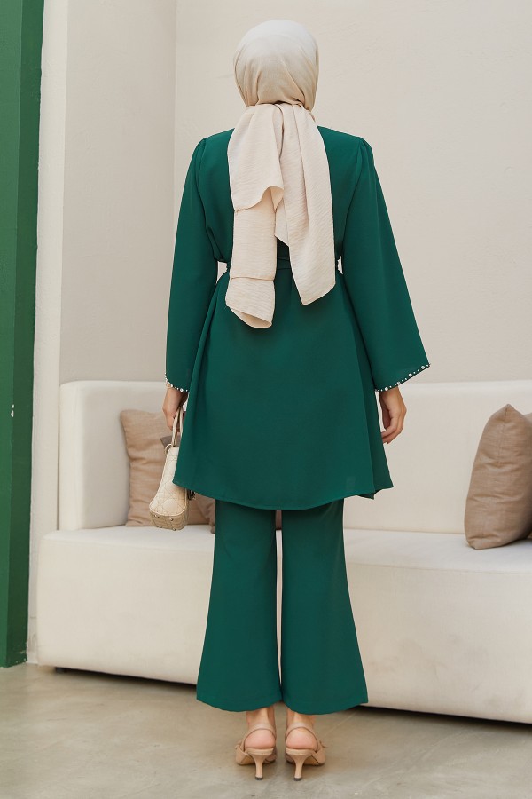 Luna Taş İşlemeli Takım - Zümrüt