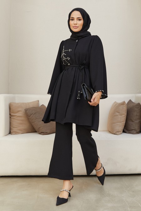 Luna Stone Embroidered Set - Black