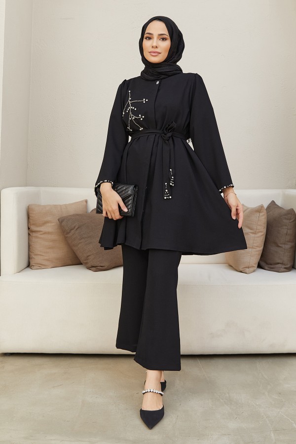 Luna Stone Embroidered Set - Black