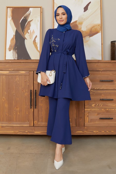 Luna Stone Embroidered Set - Indigo