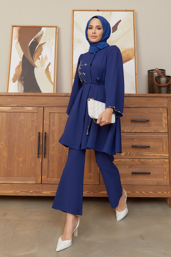 Luna Taş İşlemeli Takım - İndigo