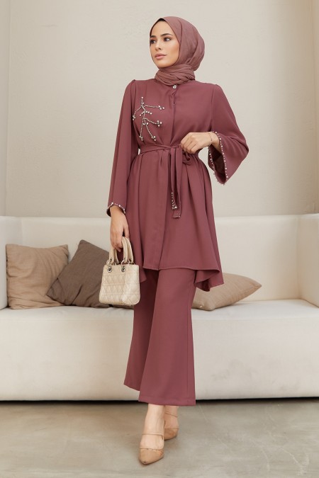 Luna Stone Embroidered Set - Dried Rose