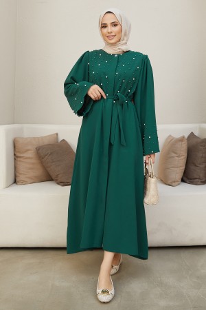 Pearl Detailed Abaya - Emerald