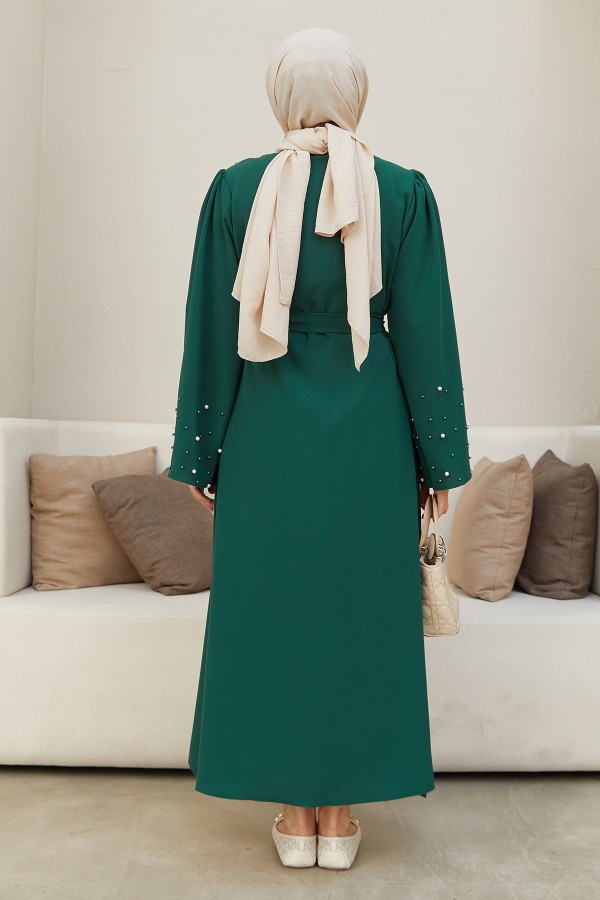 İnci Detaylı Abaya - Zümrüt