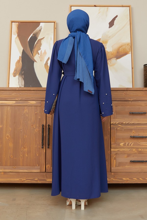 İnci Detaylı Abaya - İndigo