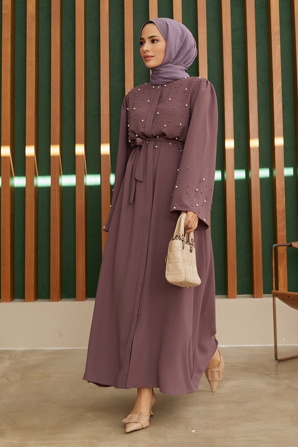 İnci Detaylı Abaya - Leylak