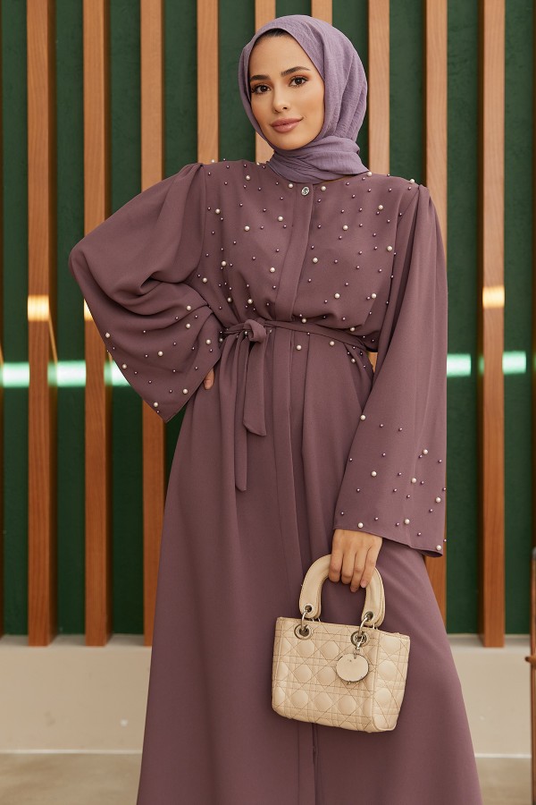 İnci Detaylı Abaya - Leylak