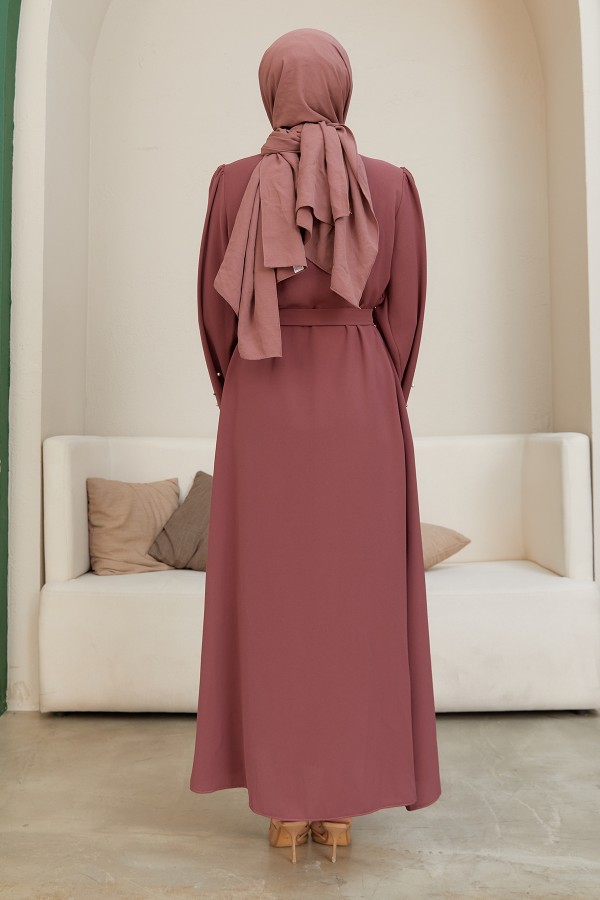 İnci Detaylı Abaya - Gül Kurusu