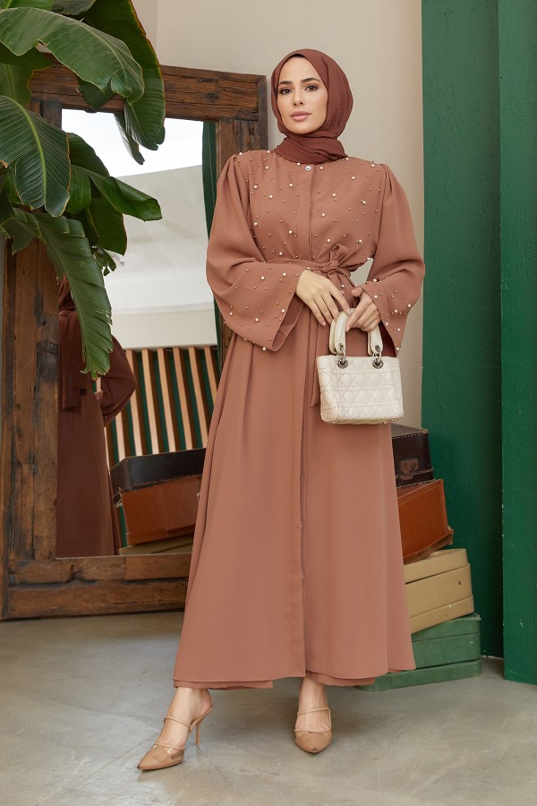 İnci Detaylı Abaya - Camel