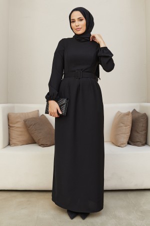 Belted Pencil Dress - Black