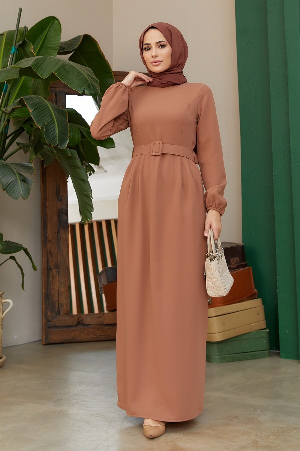 Belted Pencil Dress - Camel