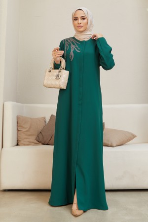 Shoulder Detailed Abaya - Emerald