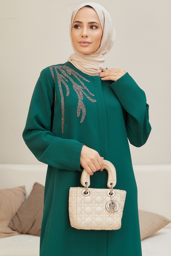 Shoulder Detailed Abaya - Emerald