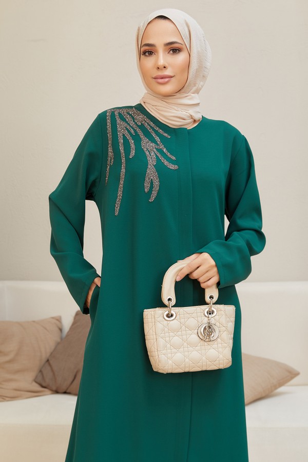 Shoulder Detailed Abaya - Emerald