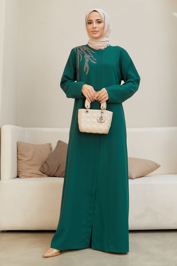 Shoulder Detailed Abaya - Emerald