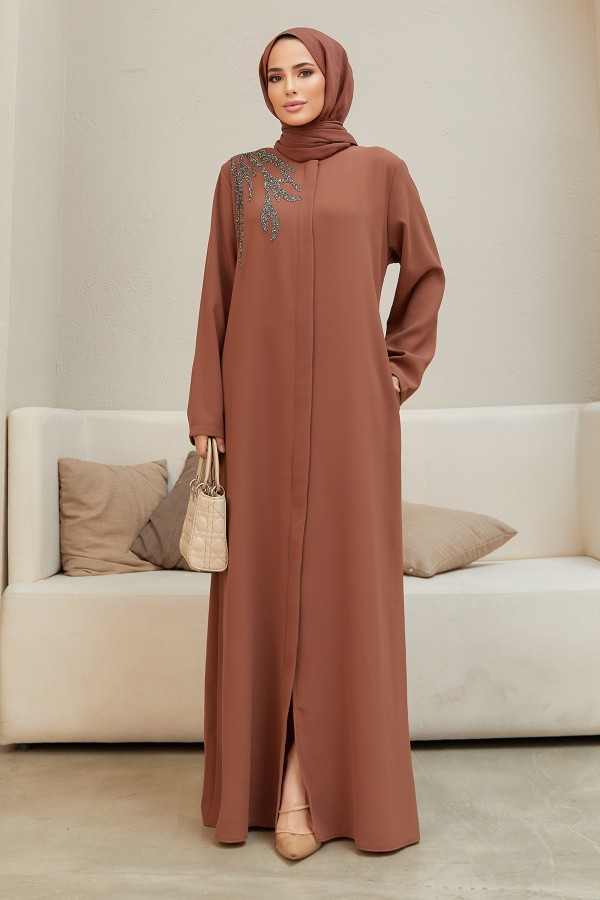 Shoulder Detailed Abaya - Camel Shoulder Detailed Abaya - Camel