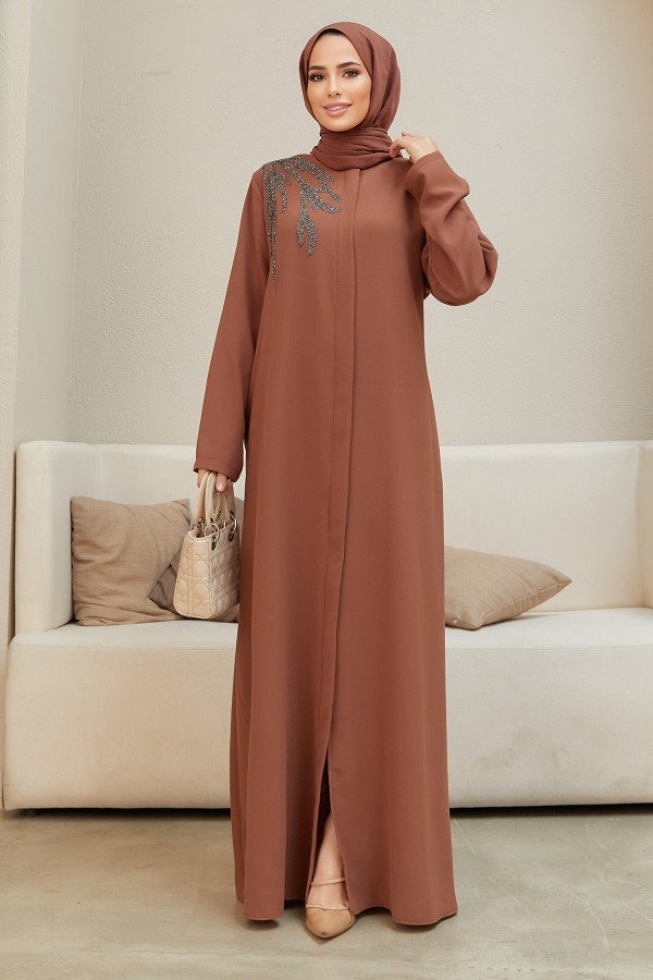 Shoulder Detailed Abaya - Camel Shoulder Detailed Abaya - Camel