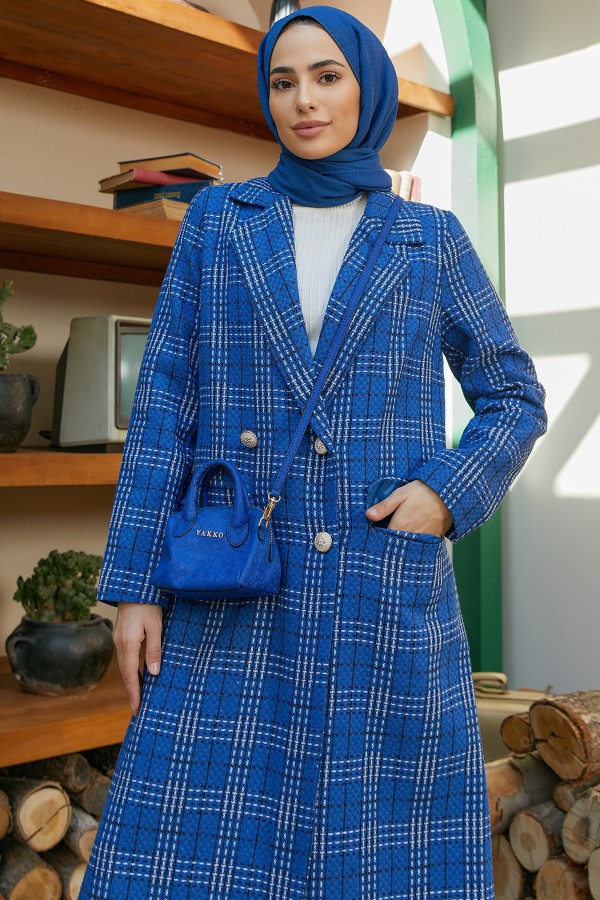 Ekose Desenli Kaban - İndigo