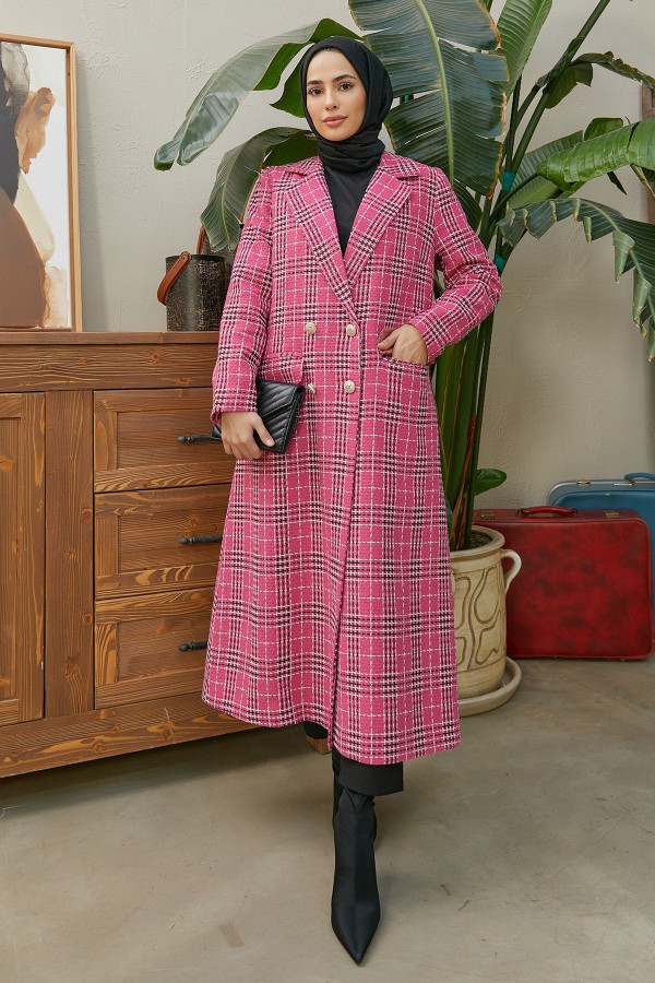 Ekose Desenli Kaban - Fuşya