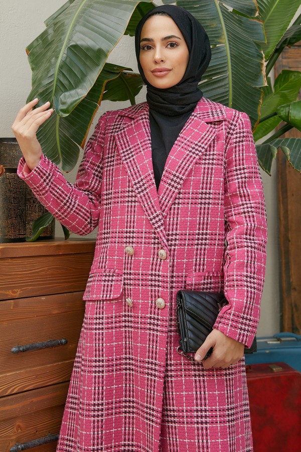 Ekose Desenli Kaban - Fuşya