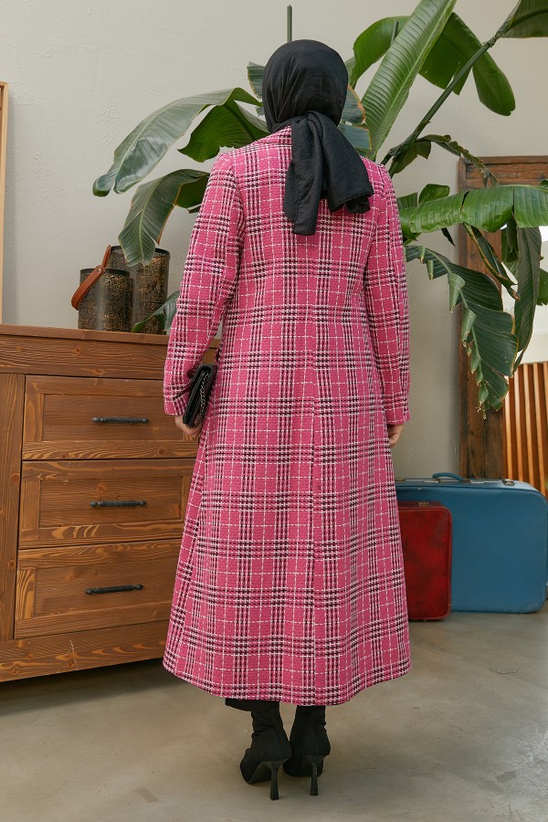 Ekose Desenli Kaban - Fuşya