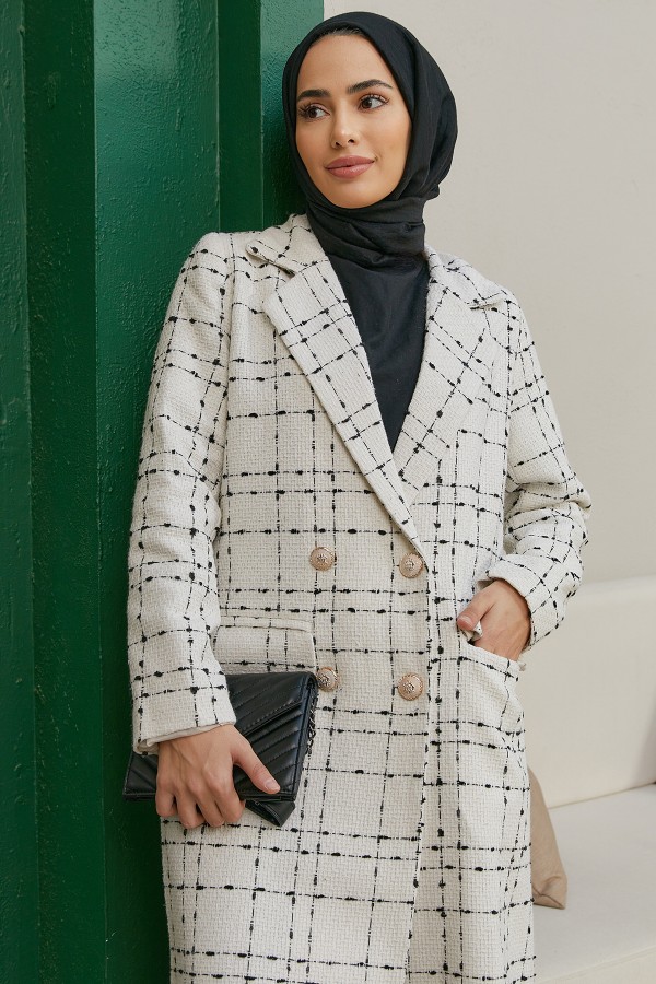 Ekose Desenli Kaban - Ekru