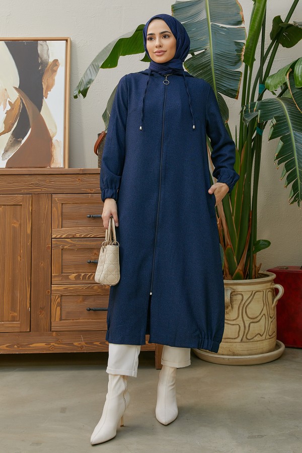 Kapşonlu Fermuarlı Kap - Lacivert Kapşonlu Fermuarlı Kap - Lacivert