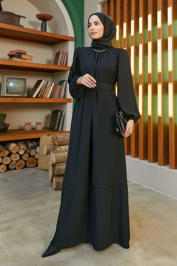 Skirt Pleated Dress - Black
