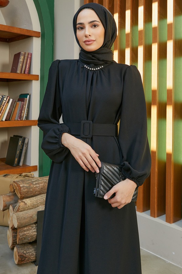Skirt Pleated Dress - Black