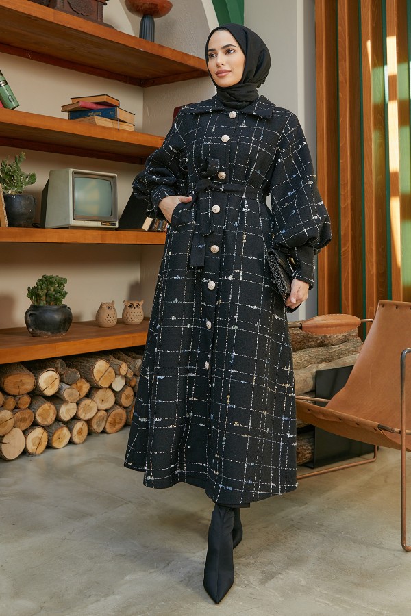 Balon Kol Kaban - Siyah Mavi Çizgili