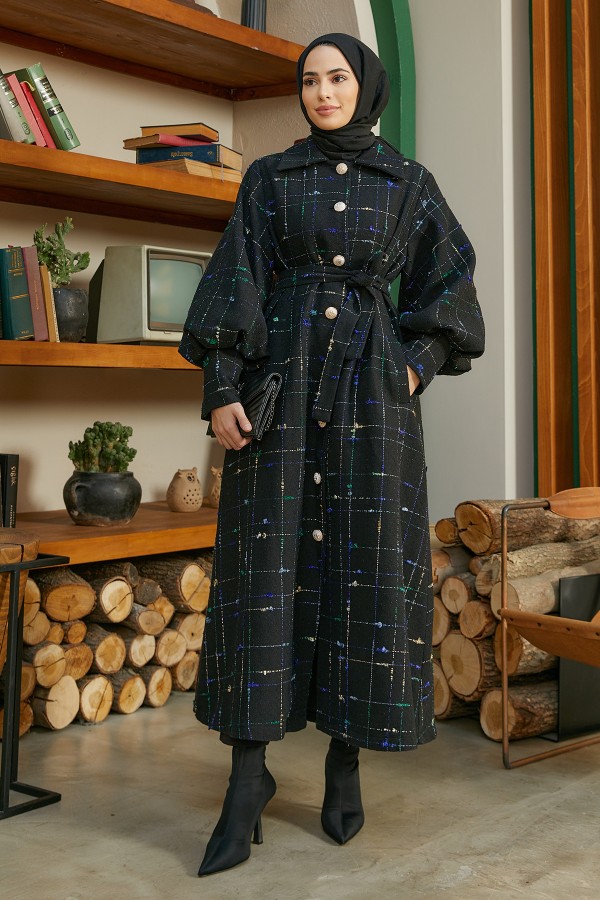 Balloon Sleeve Coat - Black