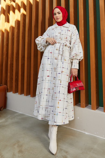 Balloon Sleeve Coat - Ecru
