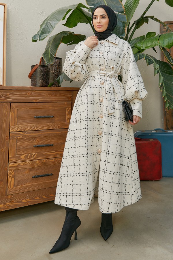 Balon Kol Kaban - Ekru Siyah Çizgili