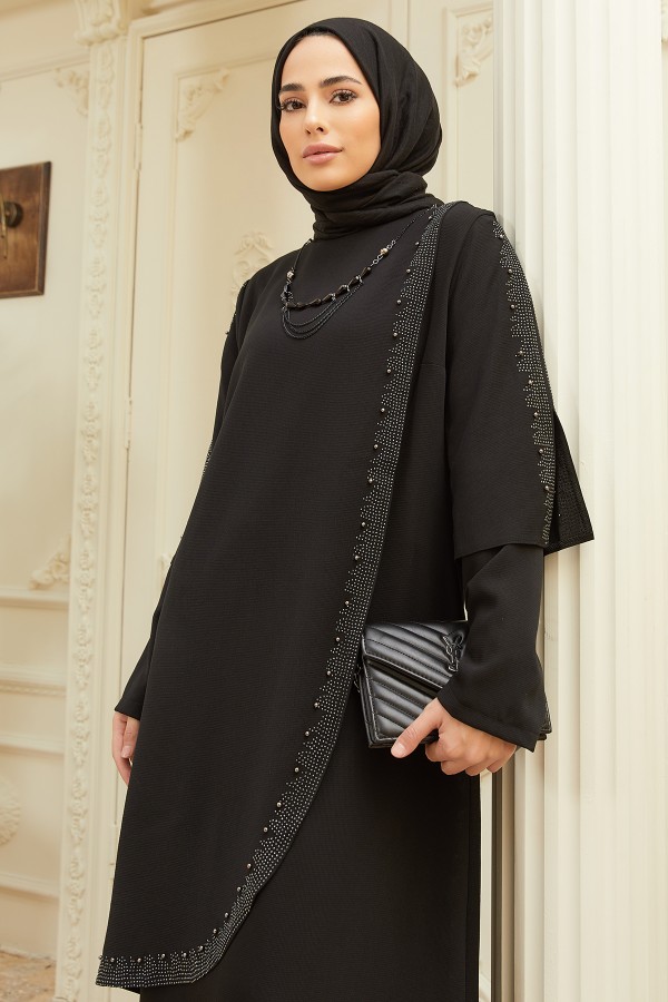 Hürrem Plus Size Evening Dress - Black