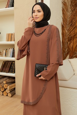 Hürrem Plus Size Evening Dress - Camel