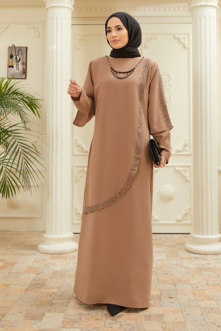 Hürrem Plus Size Evening Dress - Mink