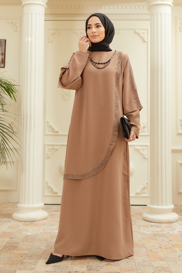 Hürrem Plus Size Evening Dress - Mink